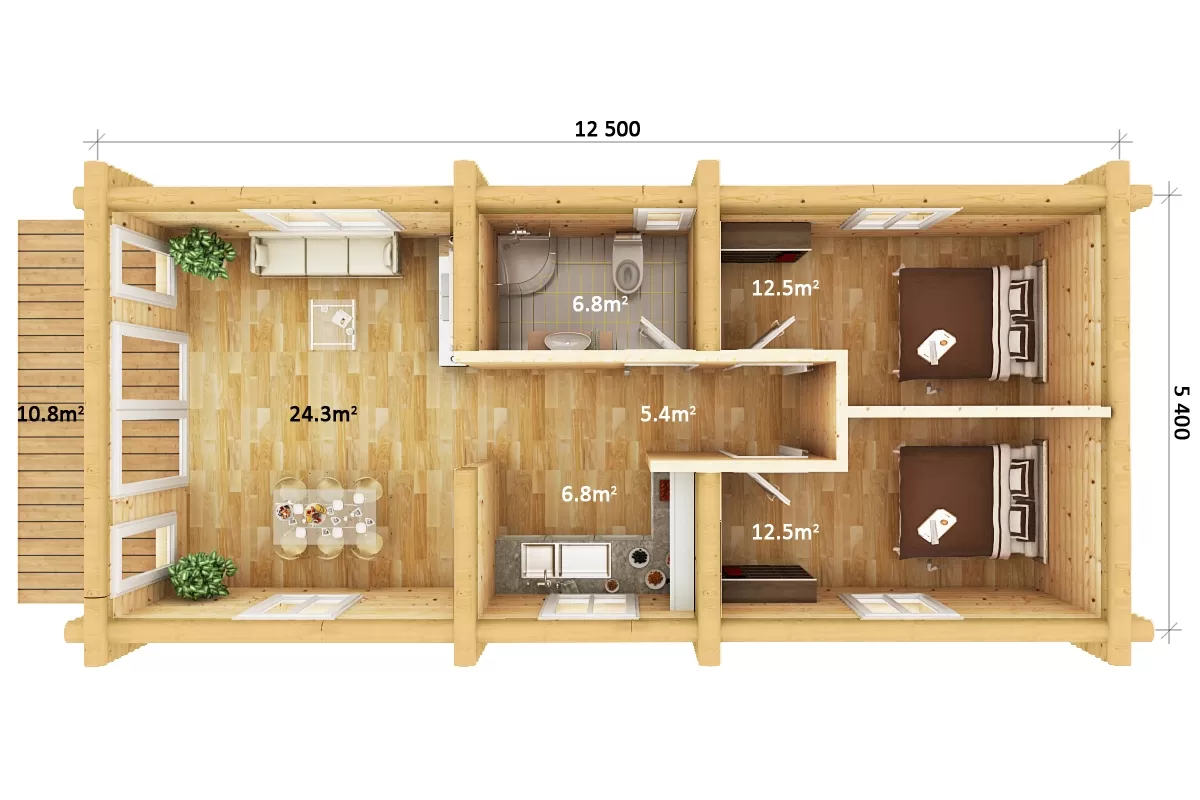 Rundstammhaus Cornwall 1250 x 540 cm – Bild 2
