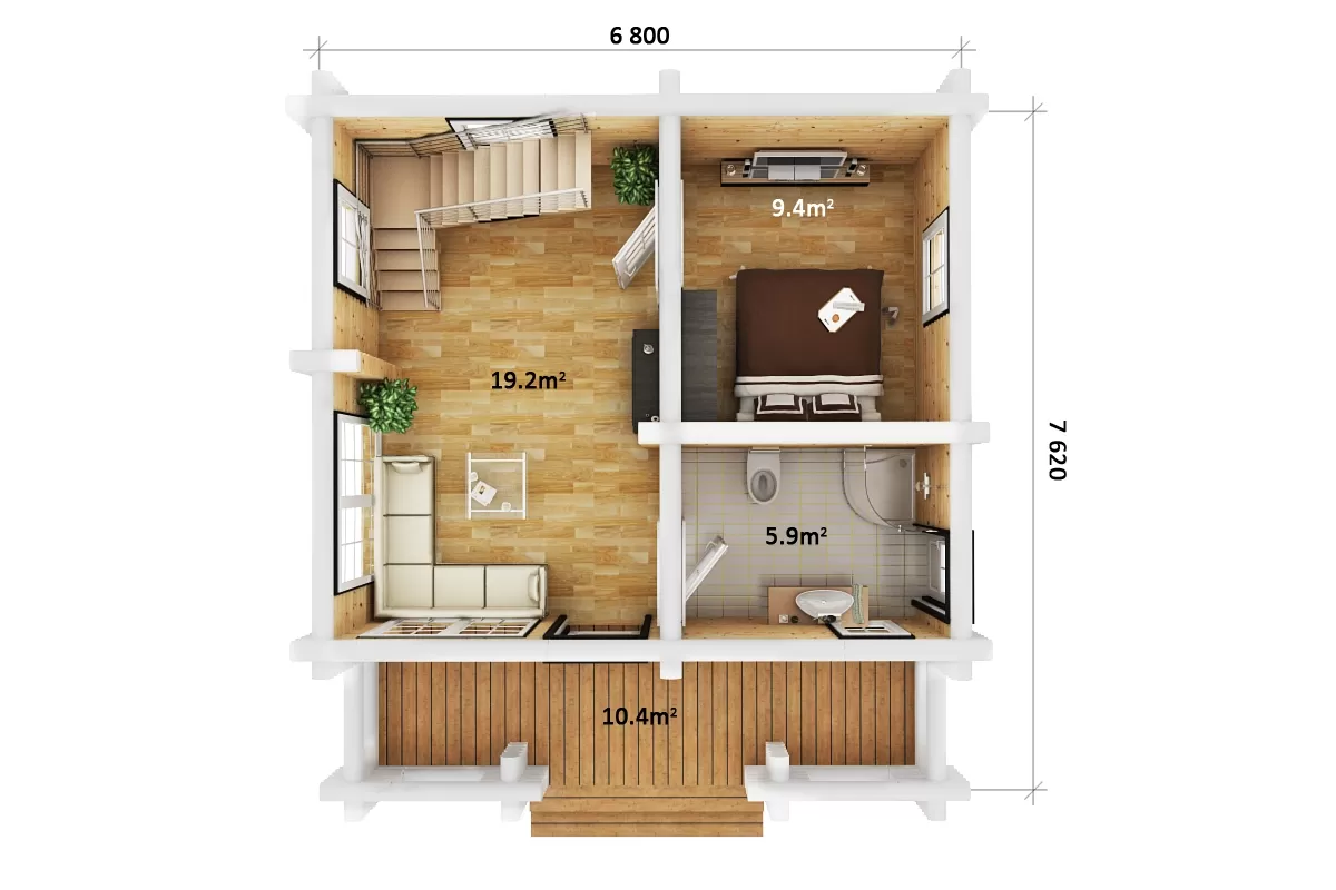 Rundstammhaus Highland 762 x 680 cm – Bild 2