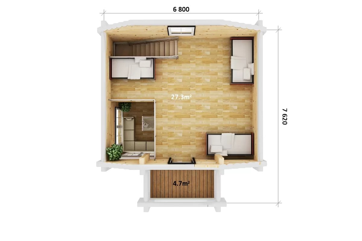 Rundstammhaus Highland 762 x 680 cm – Bild 3