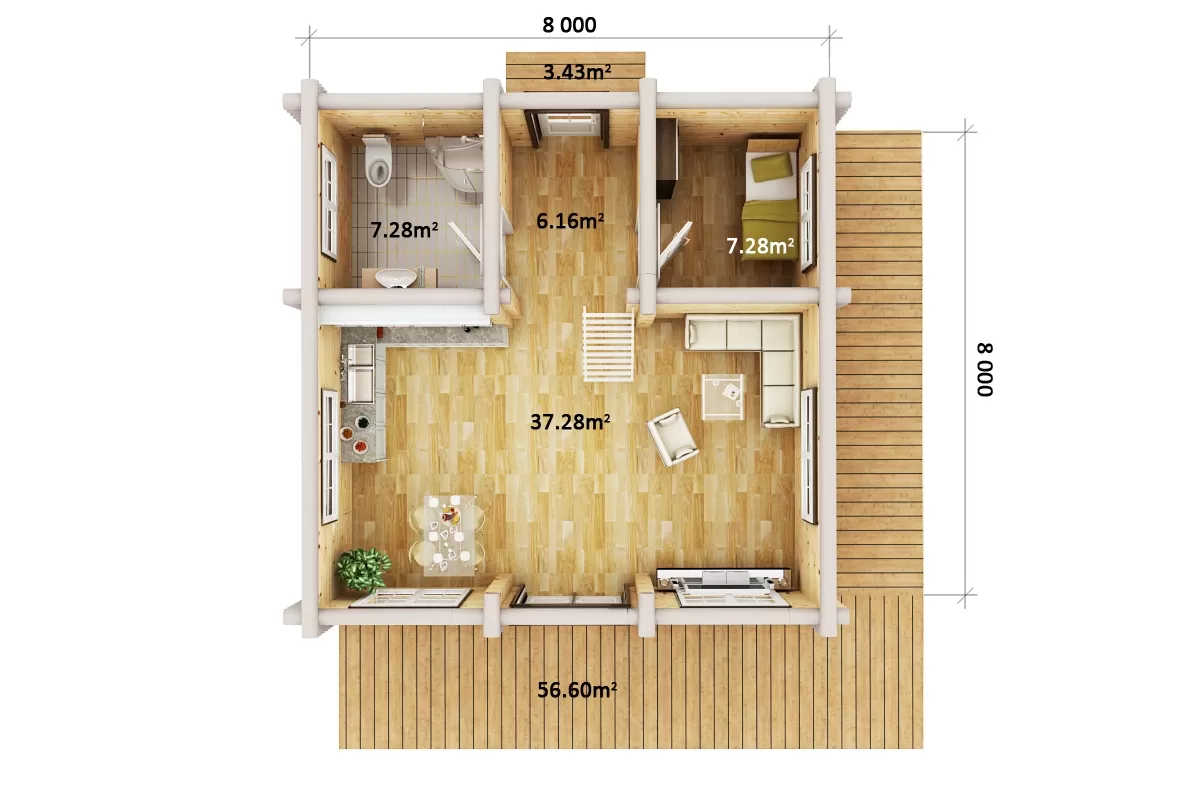 Rundstammhaus Trier 800 x 800 cm – Bild 3