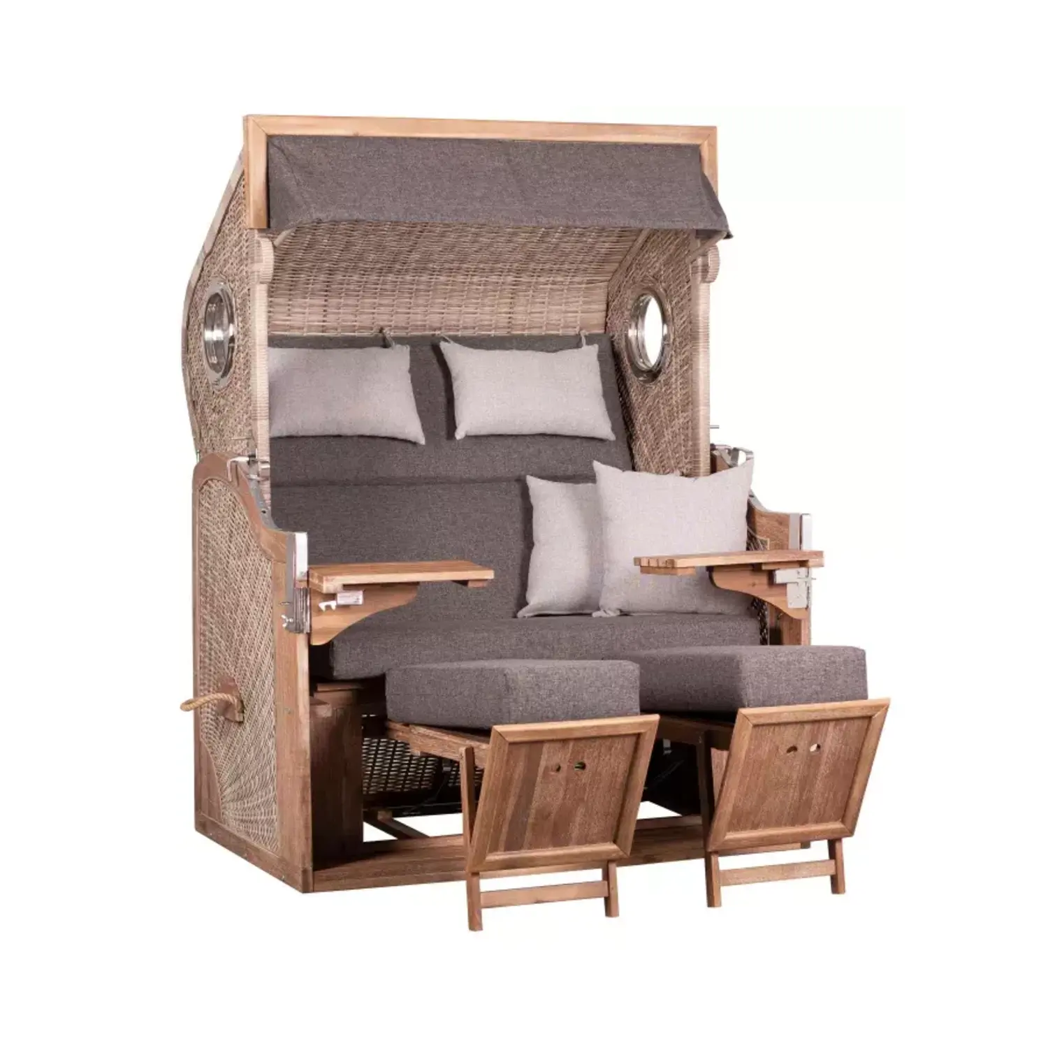 FSC®-zertifizierter Strandkorb TRENDY PURE Greenline 175XL PE antique white Dessin 753 / inkl. Rückholfeder