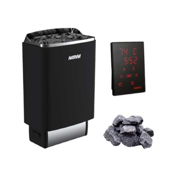 E-Ofen Komplett Außensteuerung CX110 | Harvia Top Steel E | 9 kW | schwarz