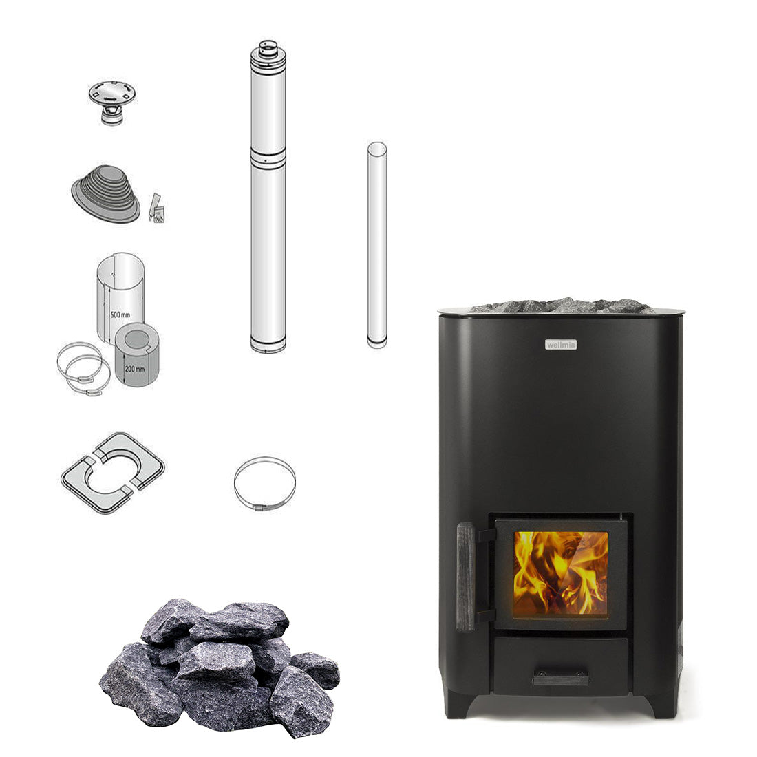 Holz-Ofen Komplett Set BimSchV 2 | Cozy 12 O | 11,5 kW | inkl. Schornstein