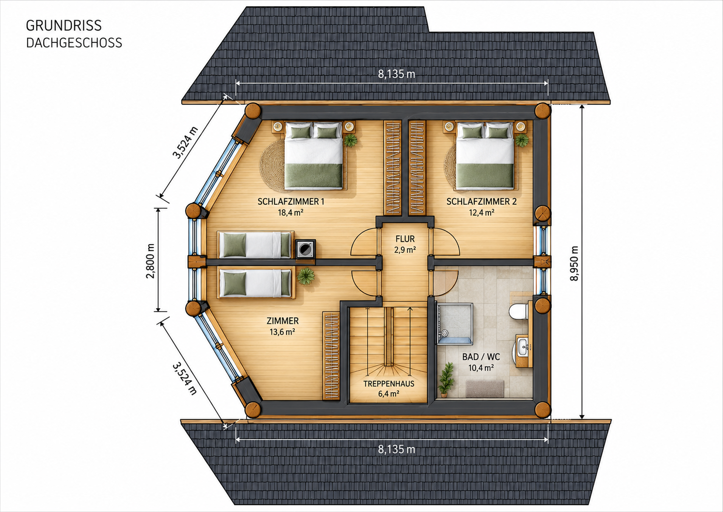 Rundstamm-Haus Figaro M 805x890 cm – Bild 5