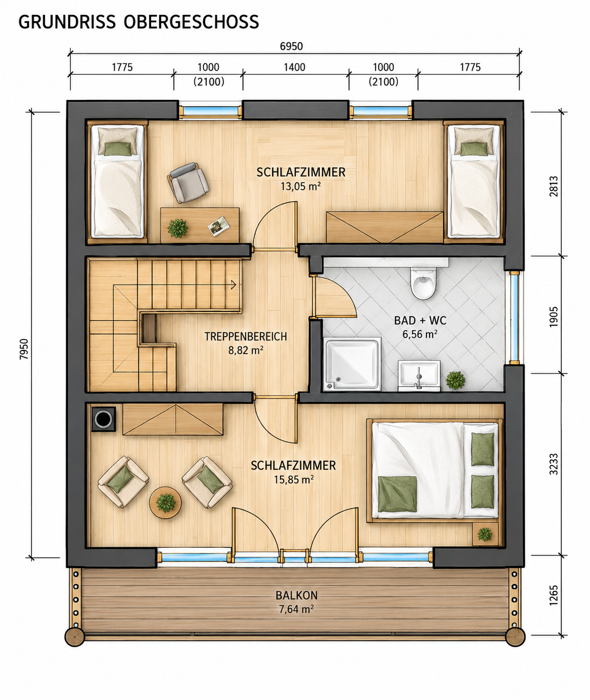 Rundstamm-Haus Orava 700x800 cm – Bild 8