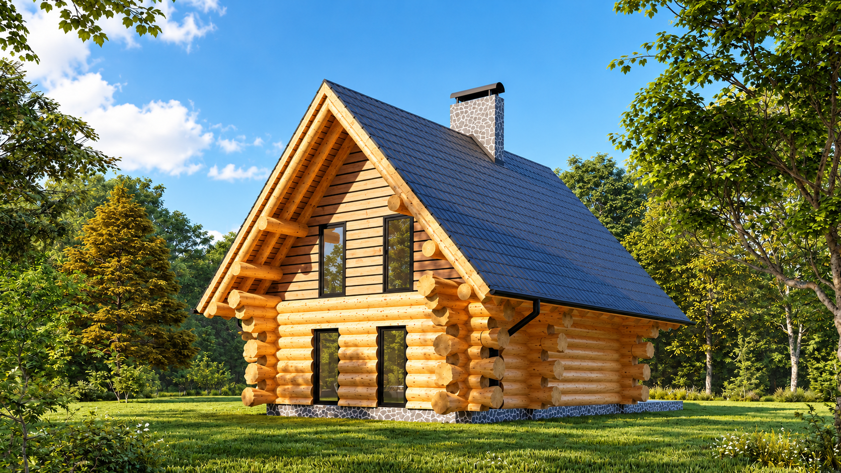 Rundstamm-Haus Orava 700x800 cm – Bild 2